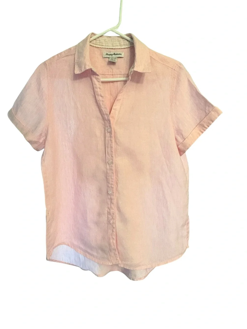 Tommy Bahama Pale Pink 100% Linen Short Sleeve Resort Wear Button Up Shirt sz XS - Picture 2 of 8